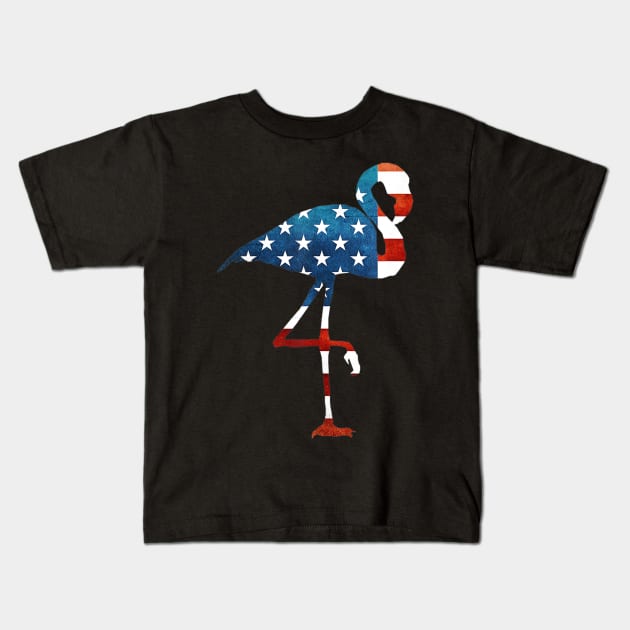 4th of July Flamingo American flag USA Kids T-Shirt by Haley Tokey